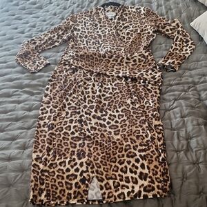 Joseph Ribkoff Leopard Print Long Sleeve Wrap Dress - Brown and Black